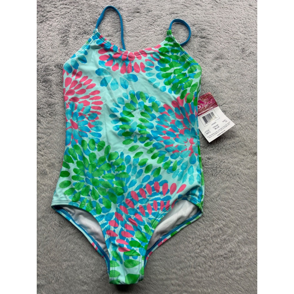 Kanu Surf Girls Daisy Blue Floral One Piece Swimsuit Size 12 NWT 5573
